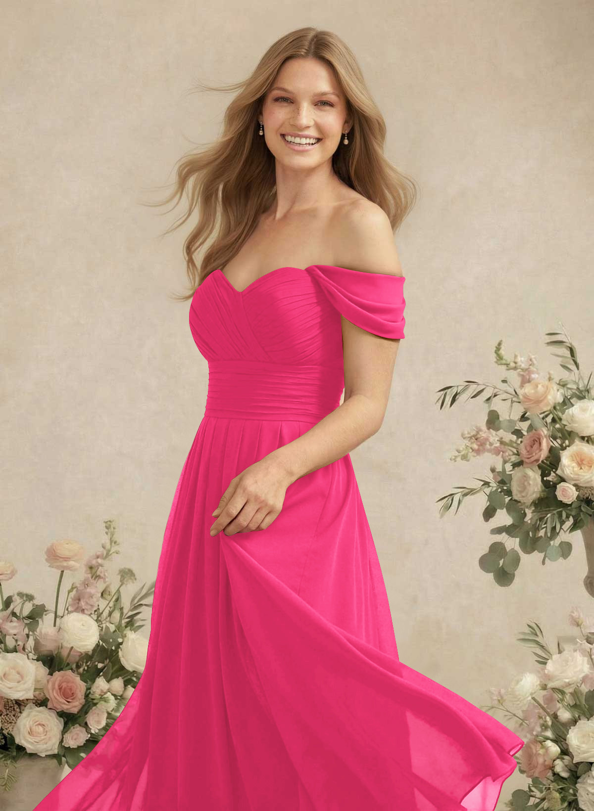Off-The-Shoulder A-Line Chiffon Bridesmaid Dresses, product image 111