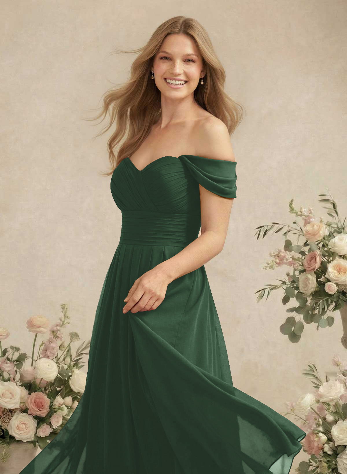 Off-The-Shoulder A-Line Chiffon Bridesmaid Dresses, product image 123