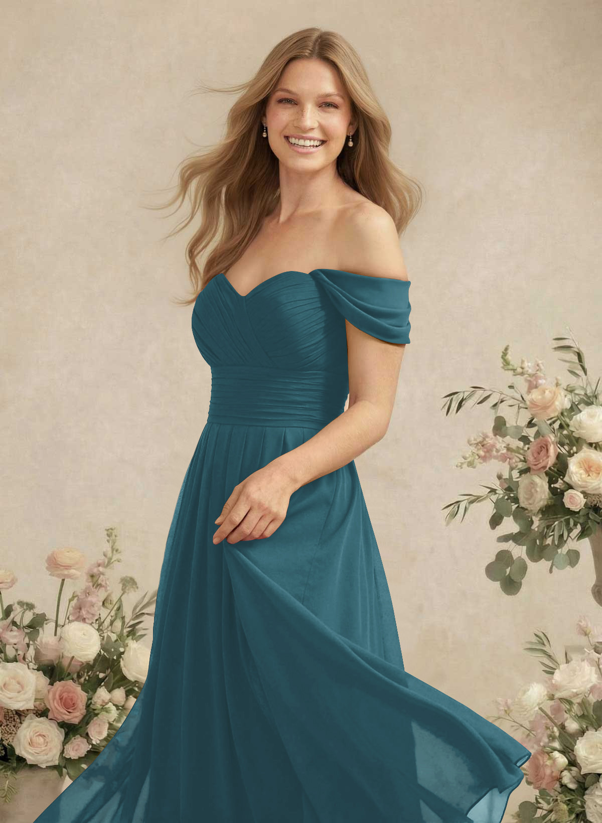 Off-The-Shoulder A-Line Chiffon Bridesmaid Dresses, product image 21