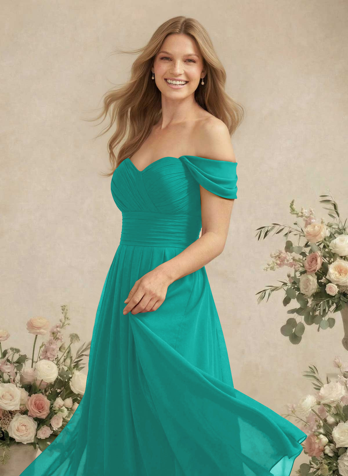 Off-The-Shoulder A-Line Chiffon Bridesmaid Dresses, product image 129