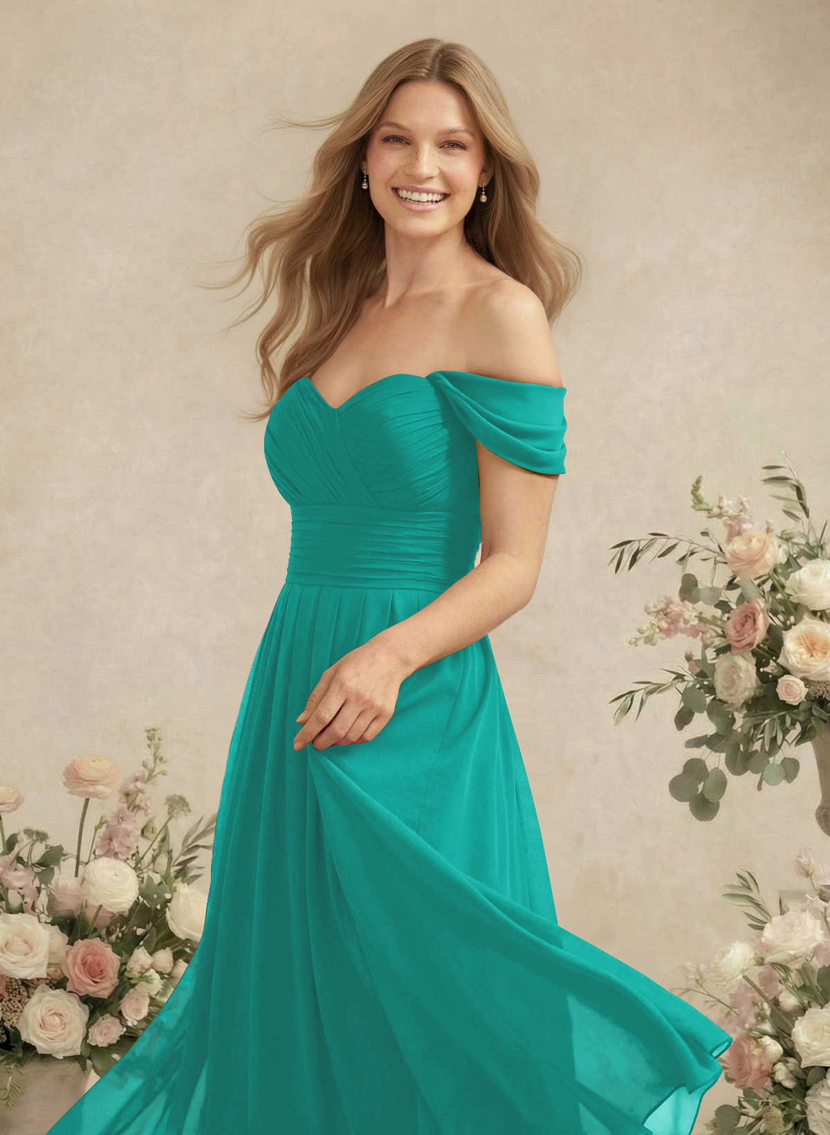 Off-The-Shoulder A-Line Chiffon Bridesmaid Dresses, product image 129