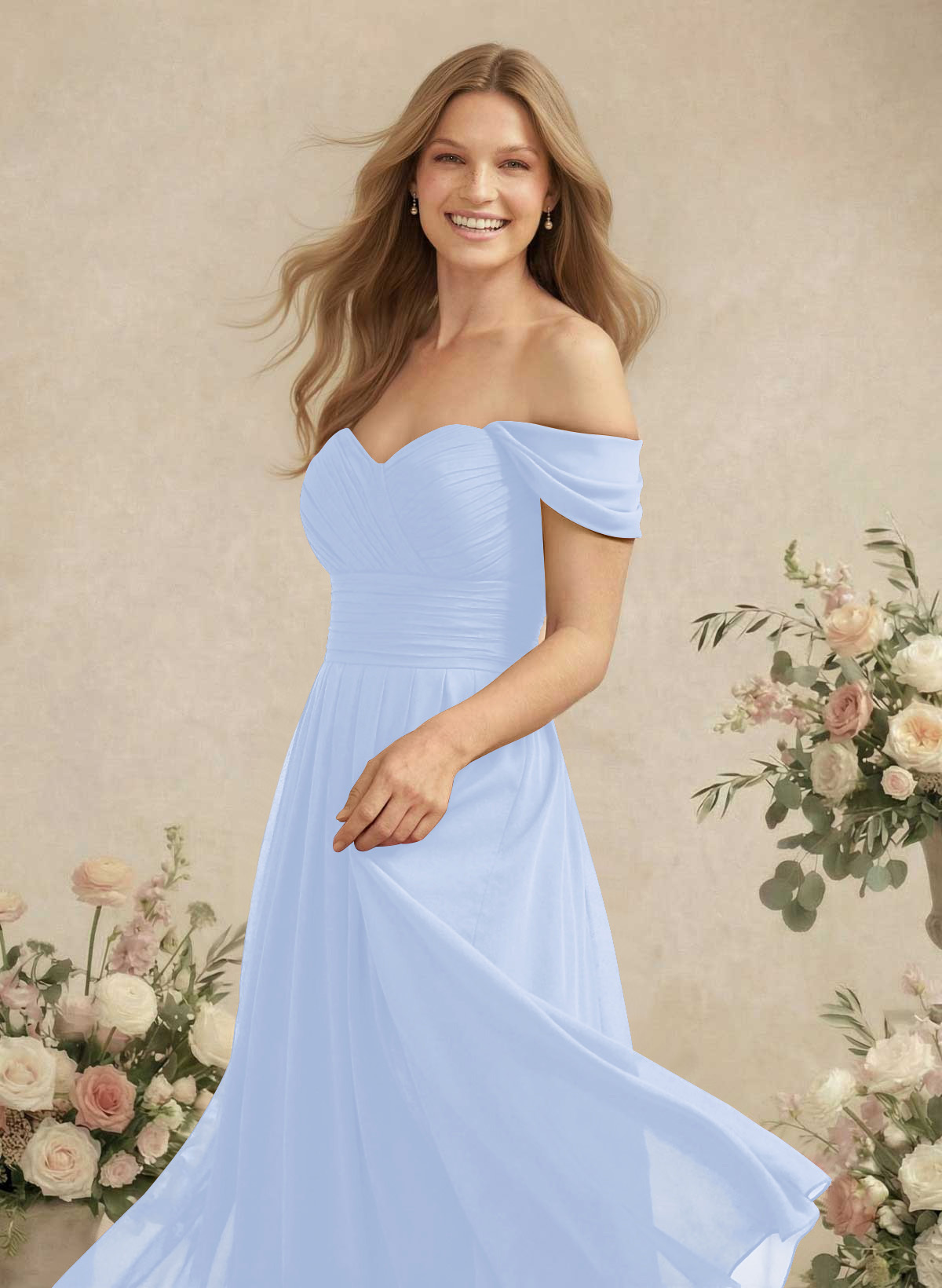 Off-The-Shoulder A-Line Chiffon Bridesmaid Dresses, product image 96