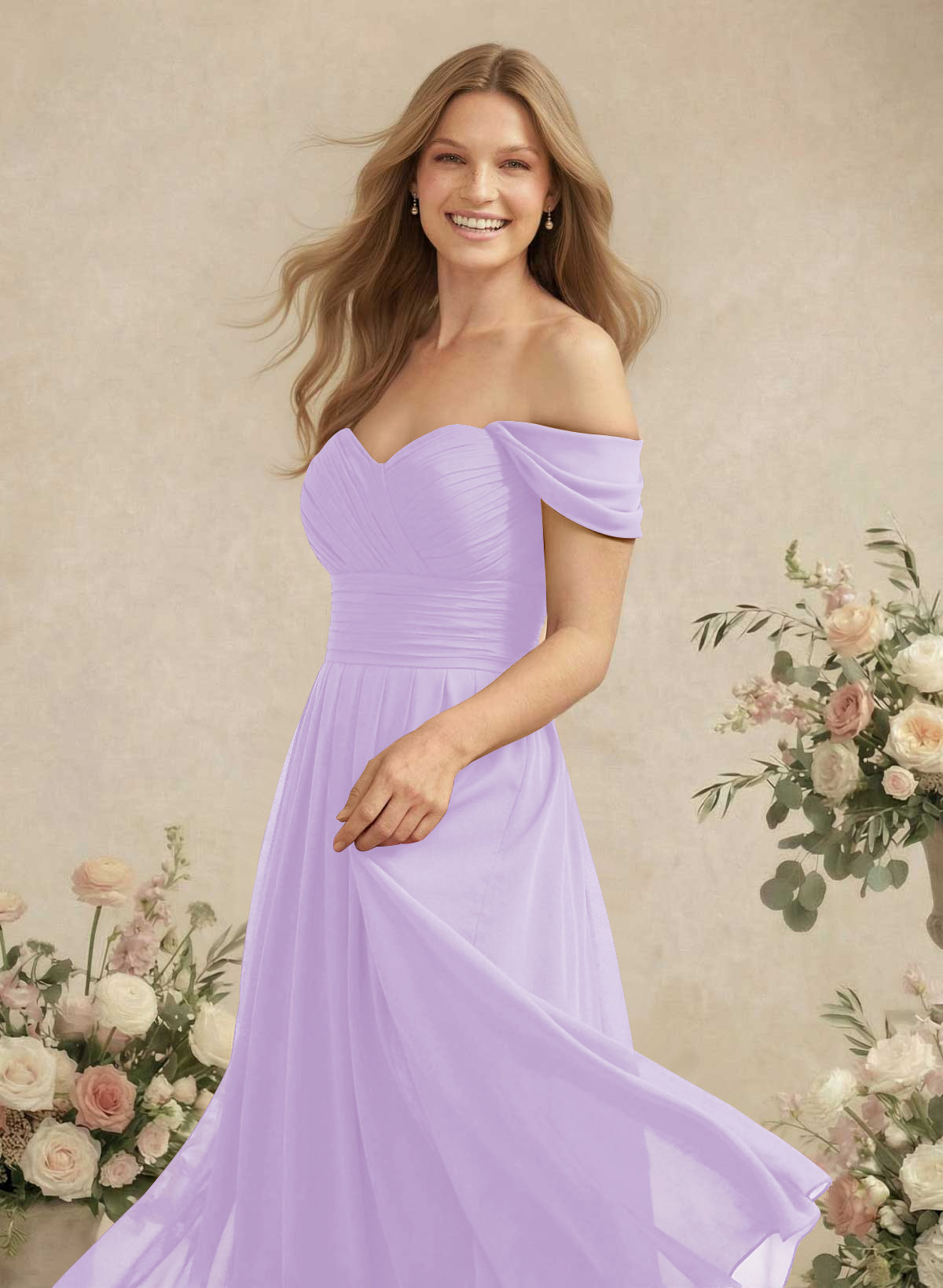 Off-The-Shoulder A-Line Chiffon Bridesmaid Dresses, product image 93