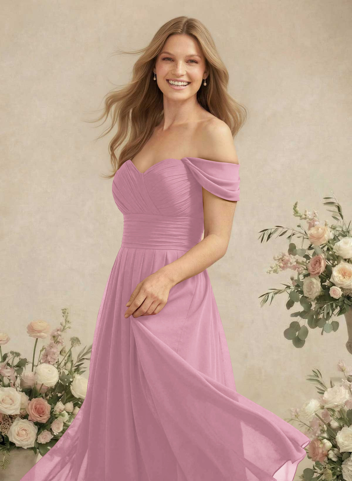 Off-The-Shoulder A-Line Chiffon Bridesmaid Dresses, product image 90