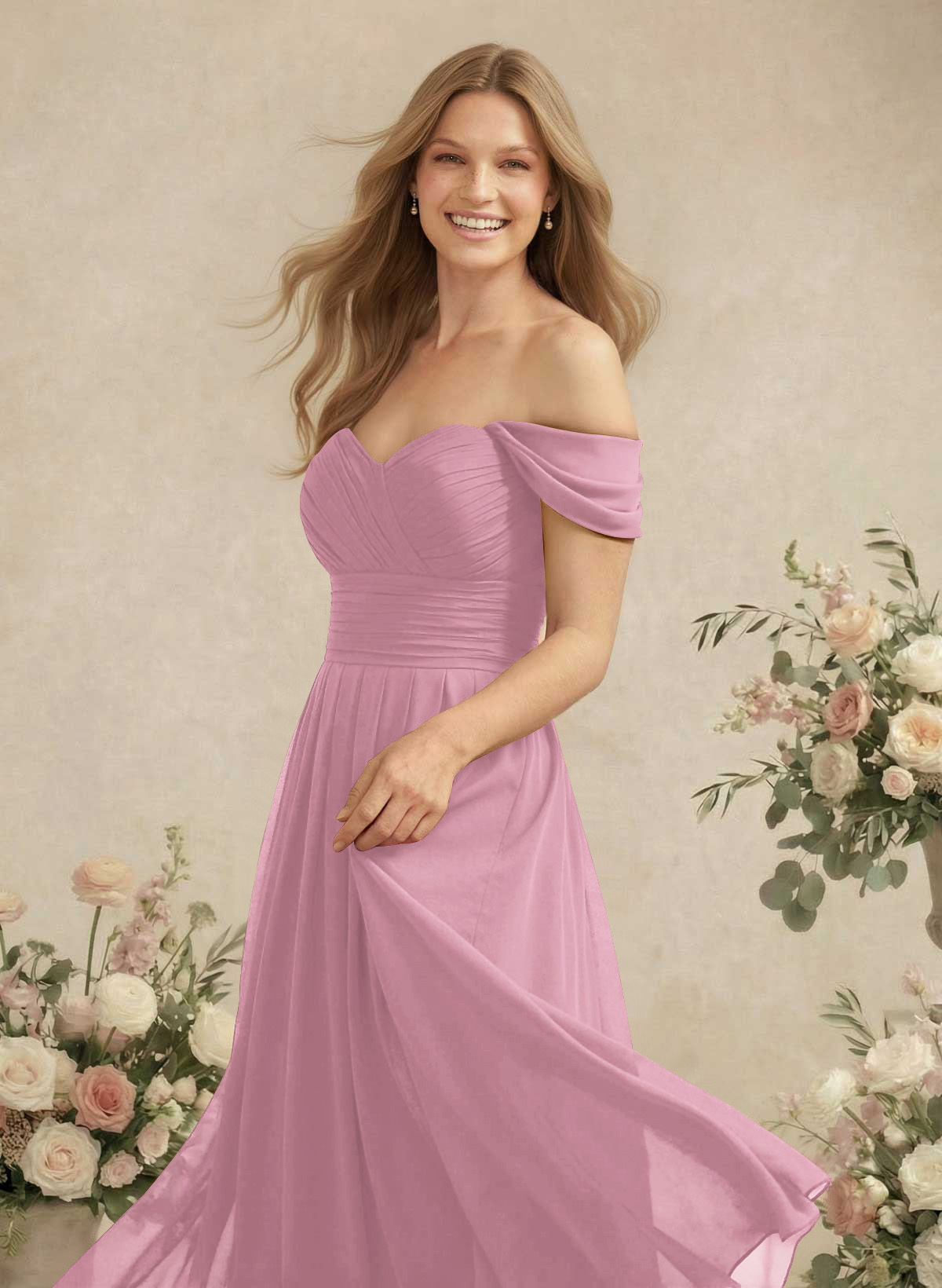 Off-The-Shoulder A-Line Chiffon Bridesmaid Dresses, product image 90