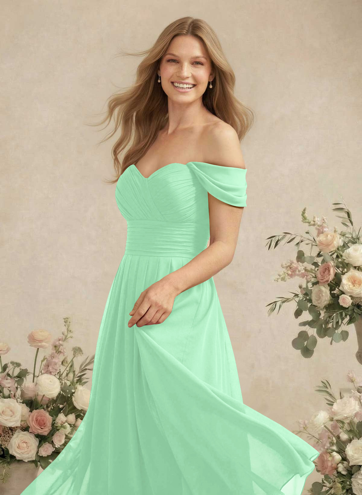 Off-The-Shoulder A-Line Chiffon Bridesmaid Dresses, product image 138