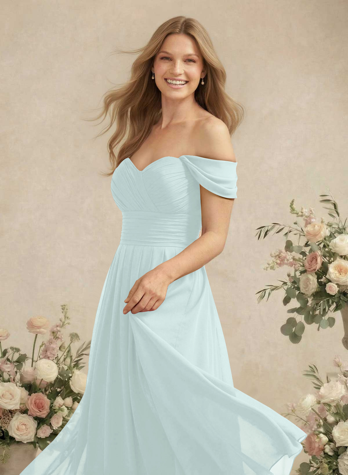 Off-The-Shoulder A-Line Chiffon Bridesmaid Dresses, product image 39