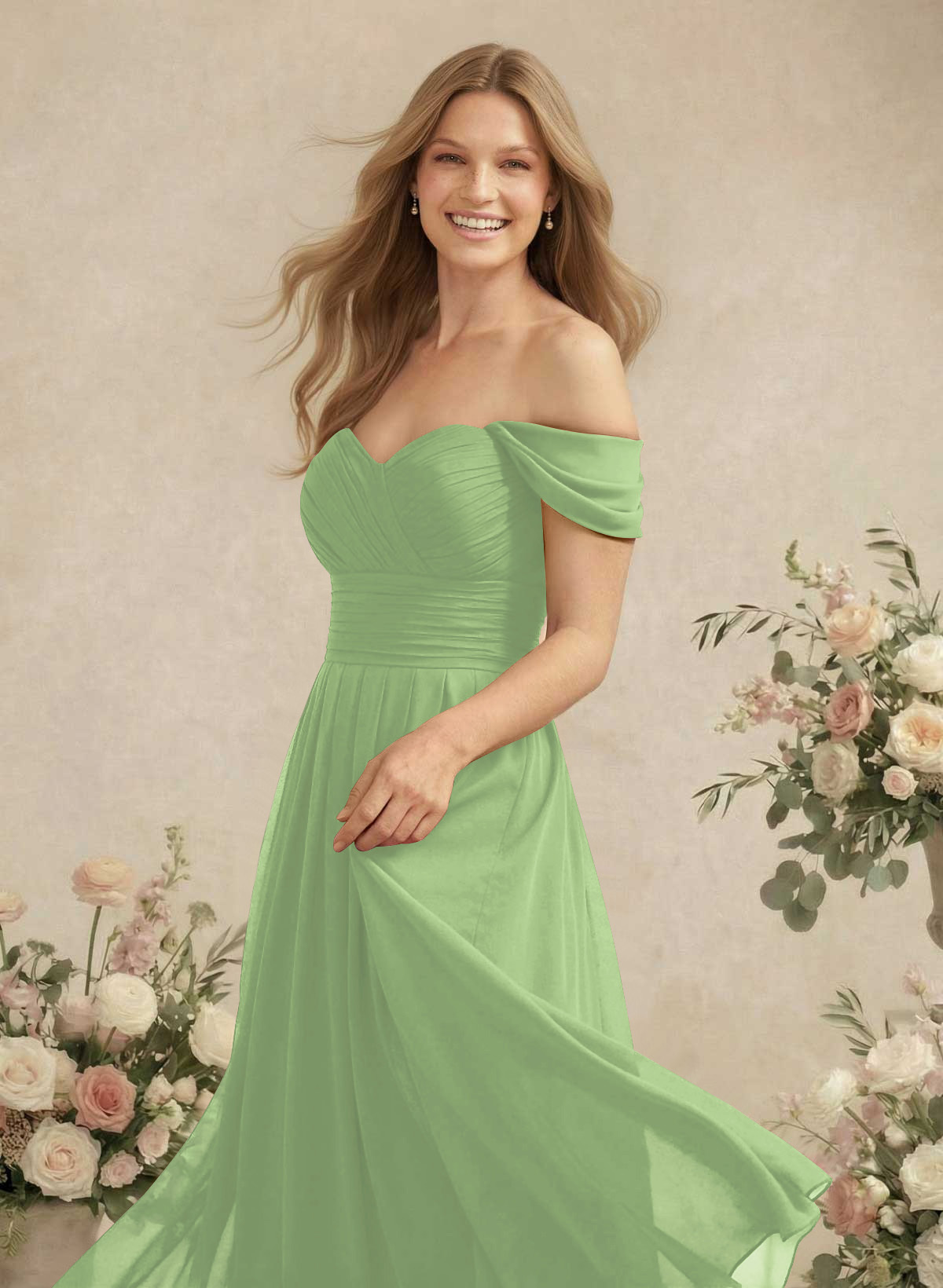 Off-The-Shoulder A-Line Chiffon Bridesmaid Dresses, product image 198