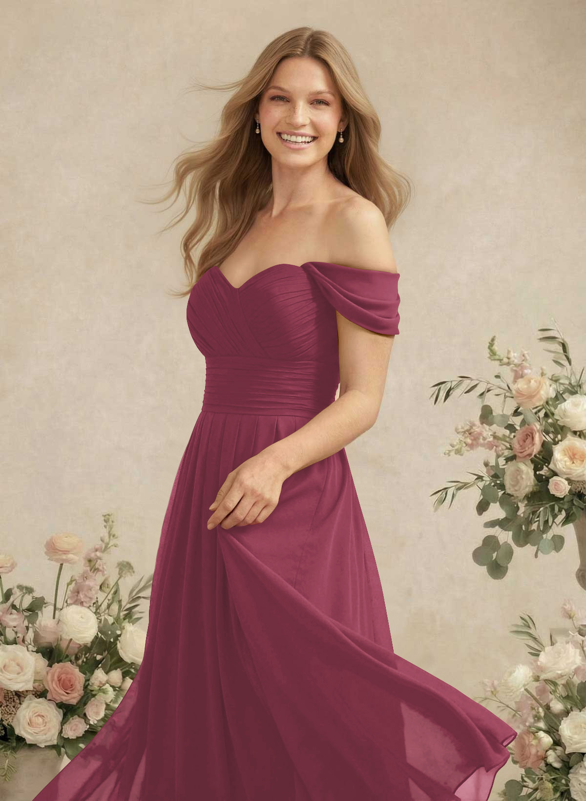 Off-The-Shoulder A-Line Chiffon Bridesmaid Dresses, product image 48