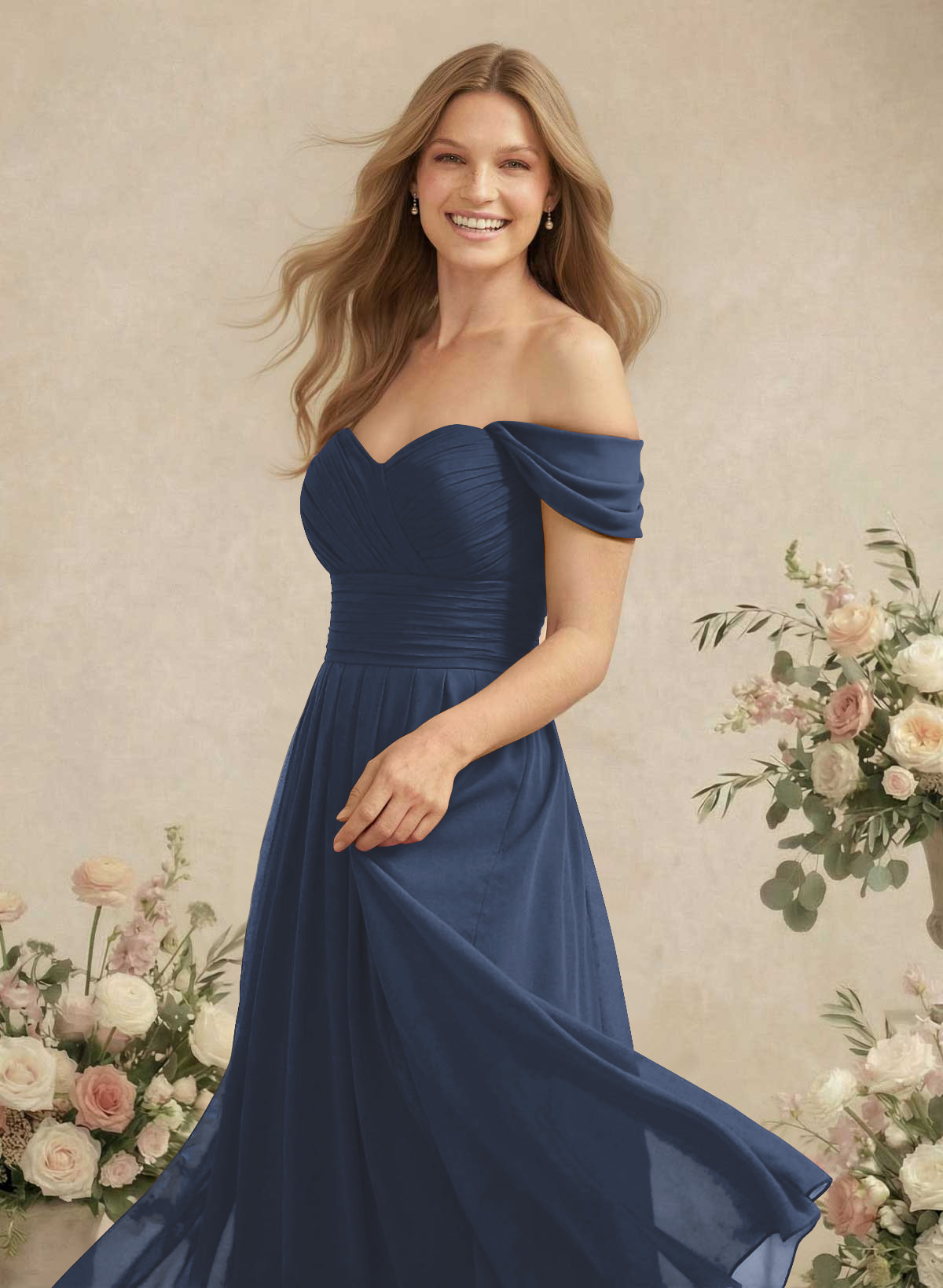 Off-The-Shoulder A-Line Chiffon Bridesmaid Dresses, product image 9