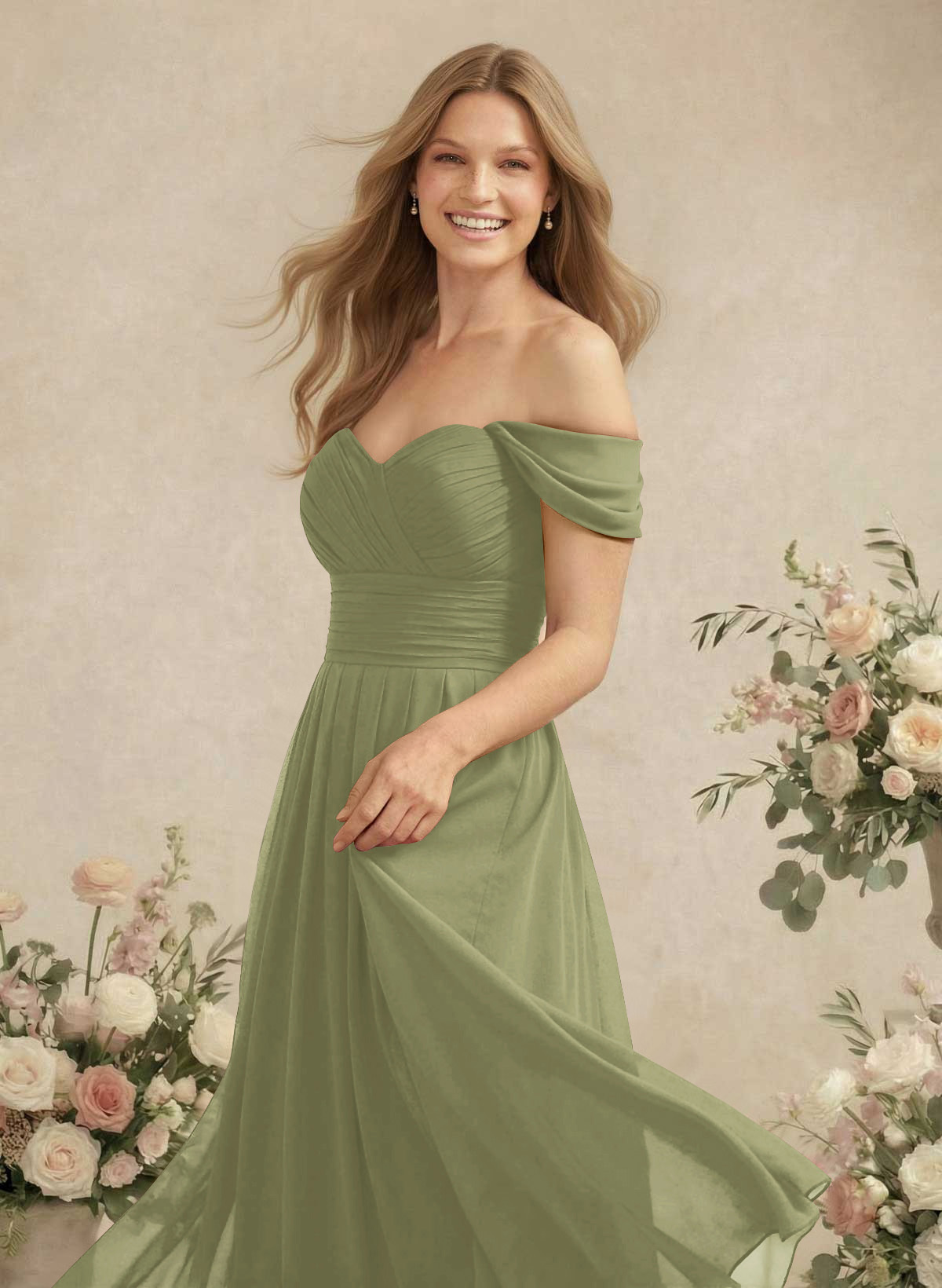 Off-The-Shoulder A-Line Chiffon Bridesmaid Dresses, product image 180
