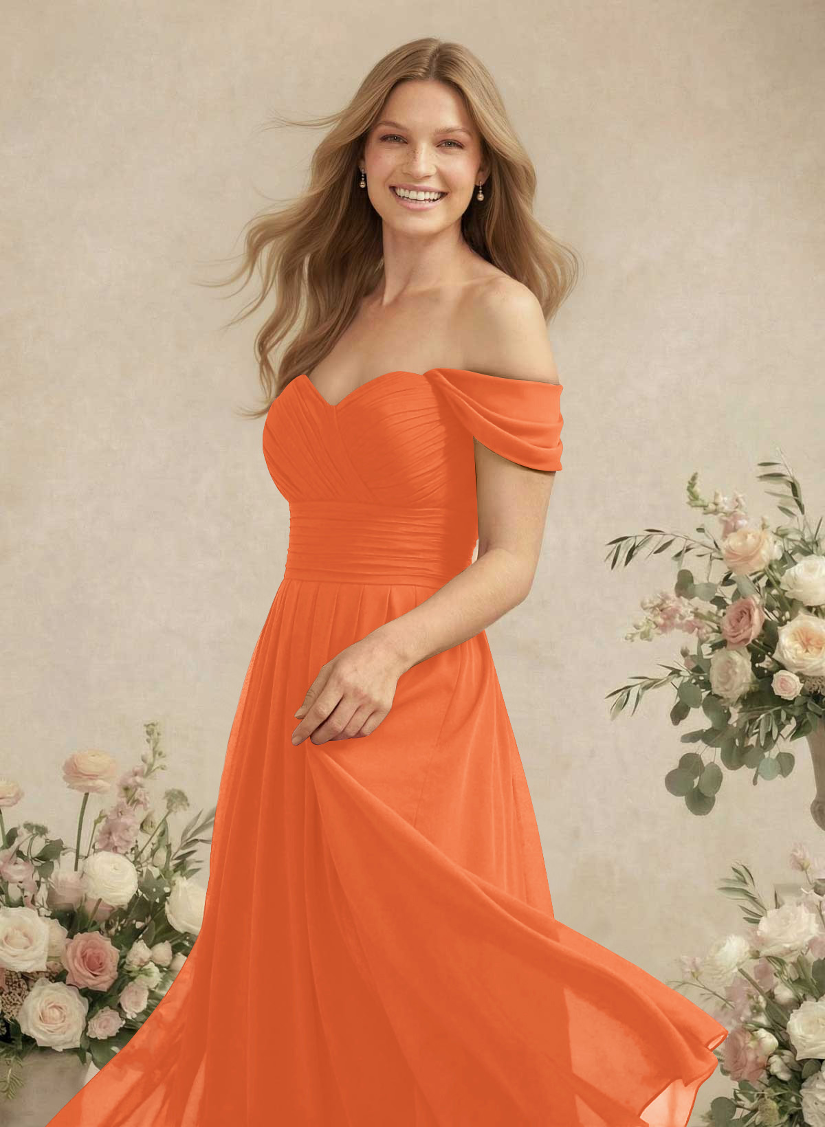 Off-The-Shoulder A-Line Chiffon Bridesmaid Dresses, product image 156