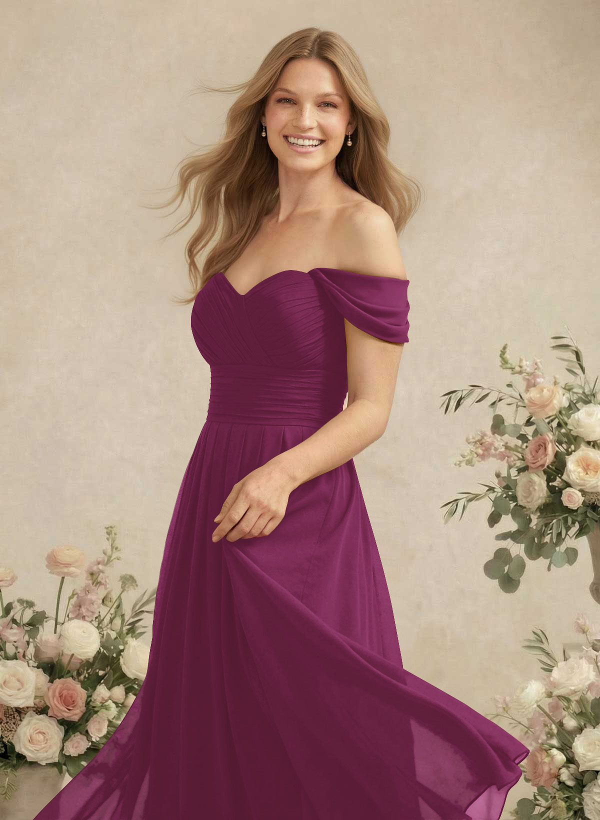 Off-The-Shoulder A-Line Chiffon Bridesmaid Dresses, product image 108