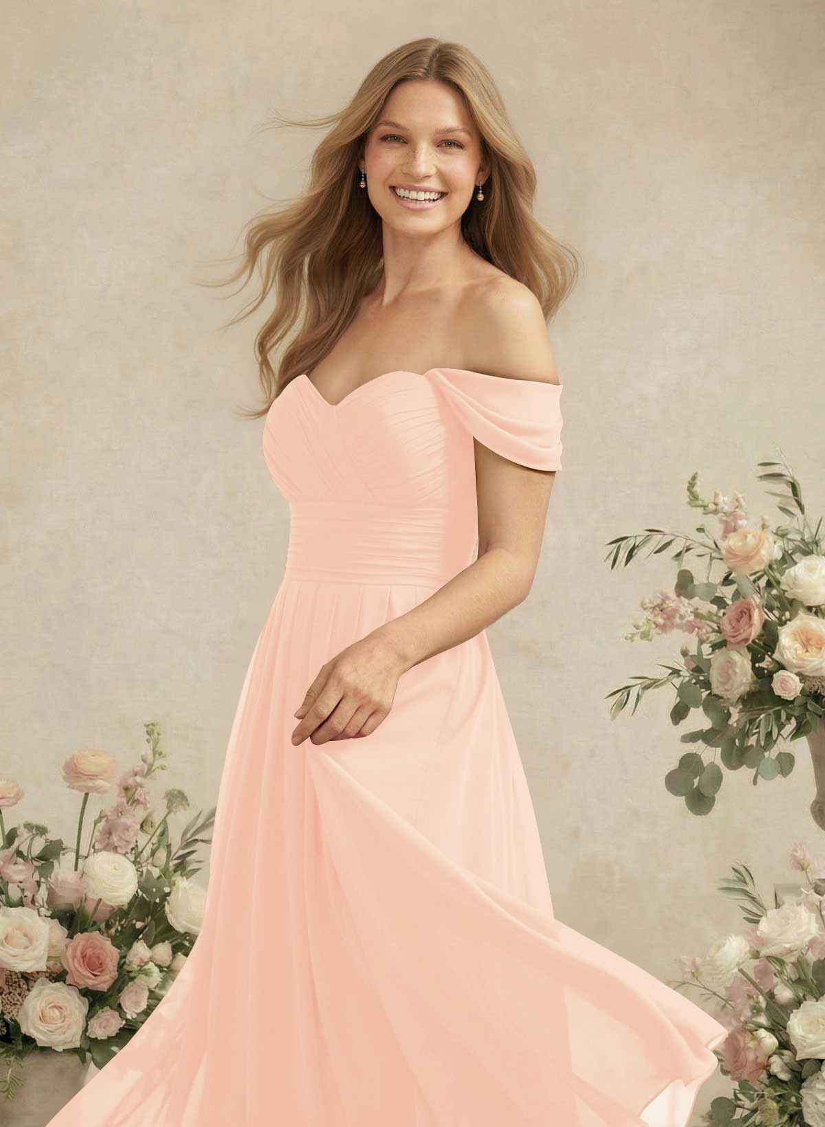 Off-The-Shoulder A-Line Chiffon Bridesmaid Dresses, product image 63