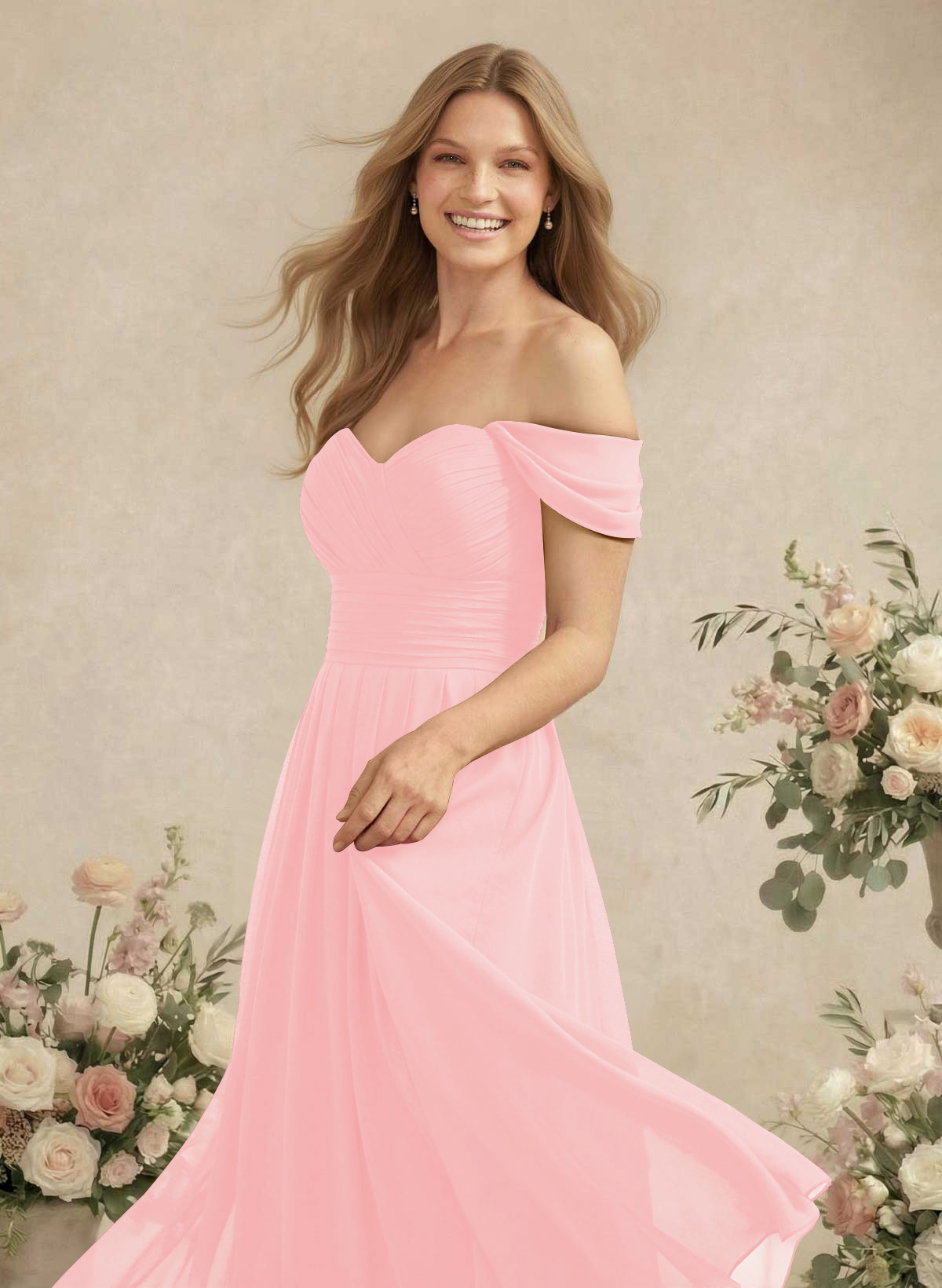 Off-The-Shoulder A-Line Chiffon Bridesmaid Dresses, product image 69