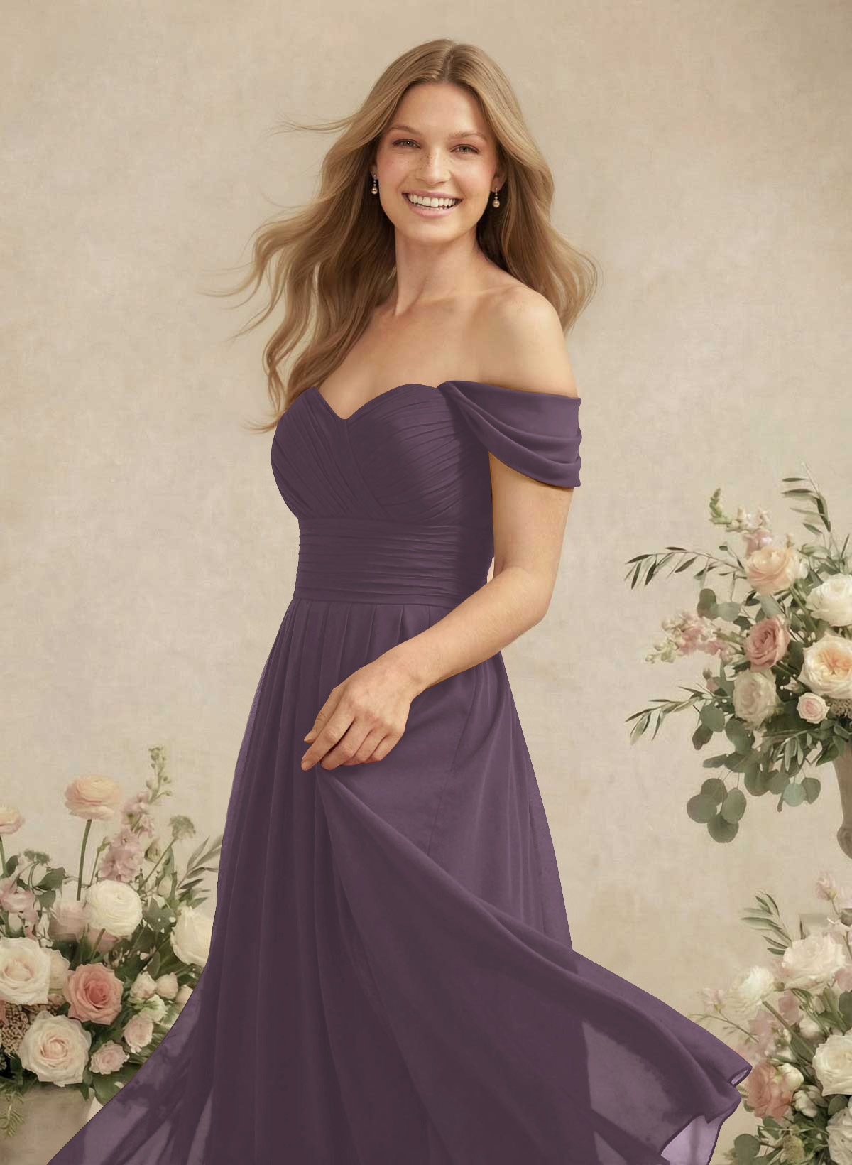Off-The-Shoulder A-Line Chiffon Bridesmaid Dresses, product image 102