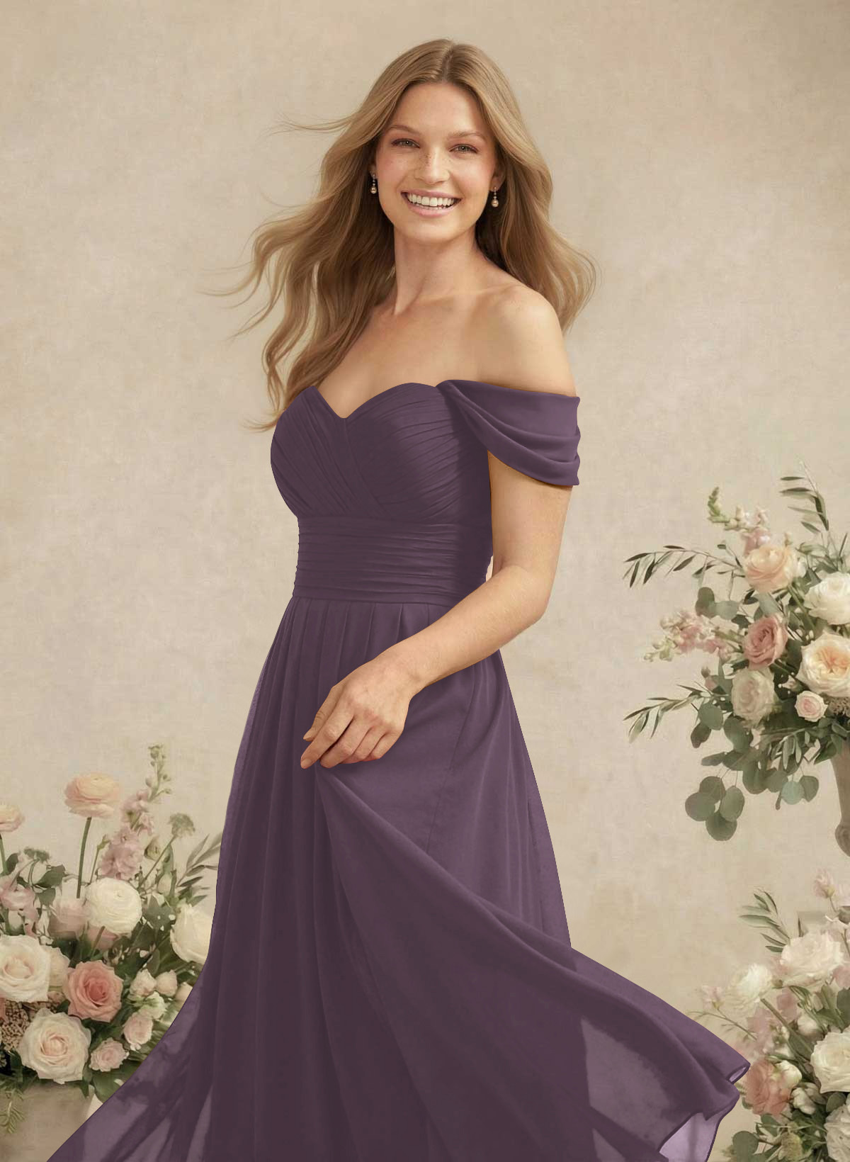 Off-The-Shoulder A-Line Chiffon Bridesmaid Dresses, product image 102