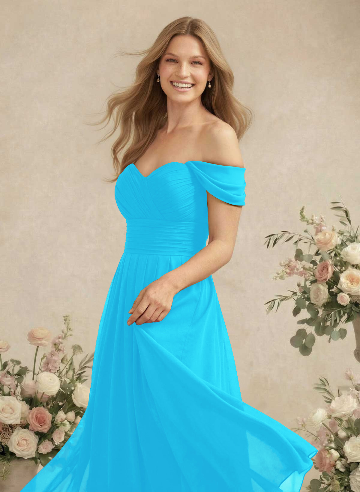 Off-The-Shoulder A-Line Chiffon Bridesmaid Dresses, product image 30