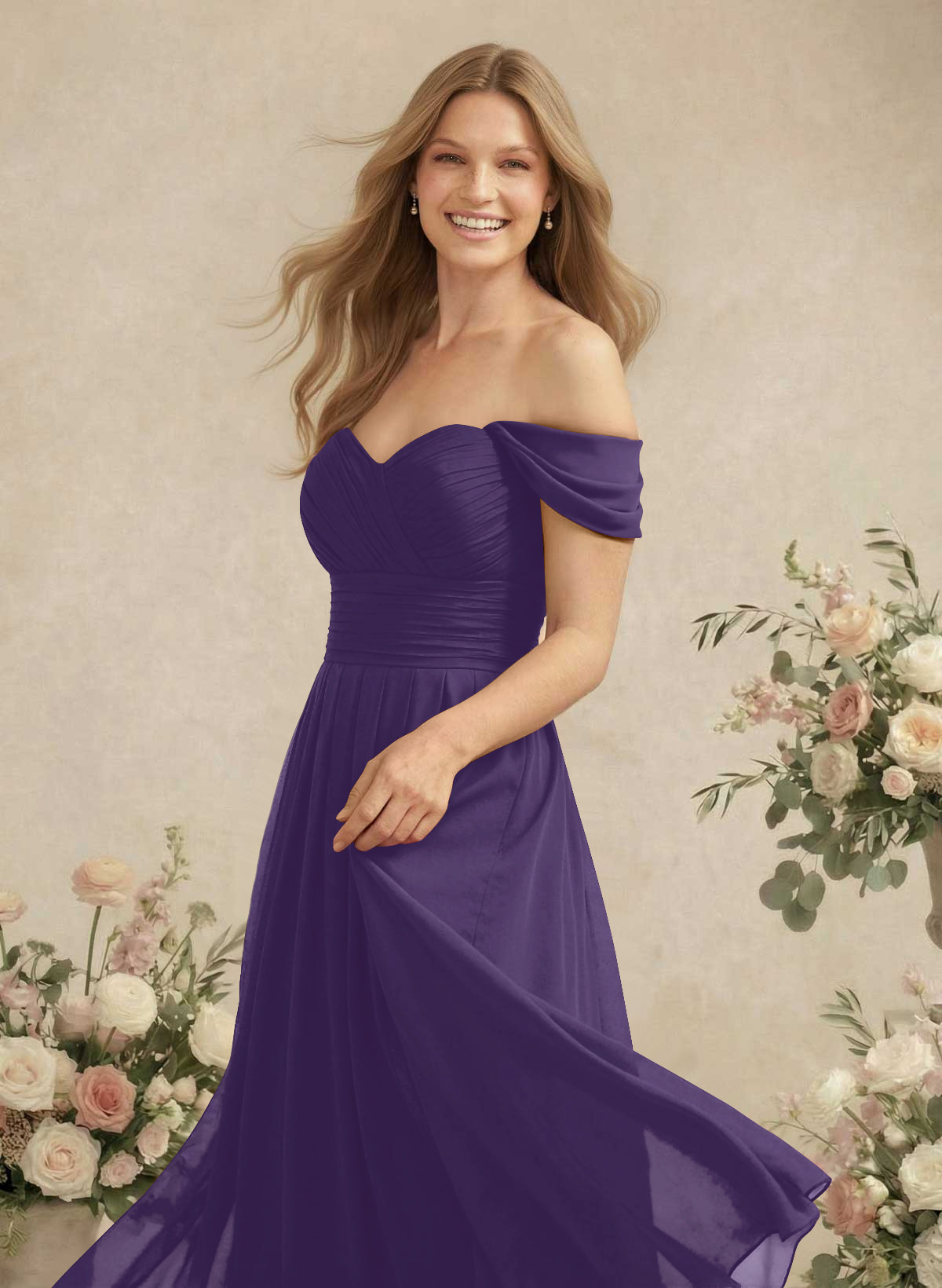 Off-The-Shoulder A-Line Chiffon Bridesmaid Dresses, product image 117
