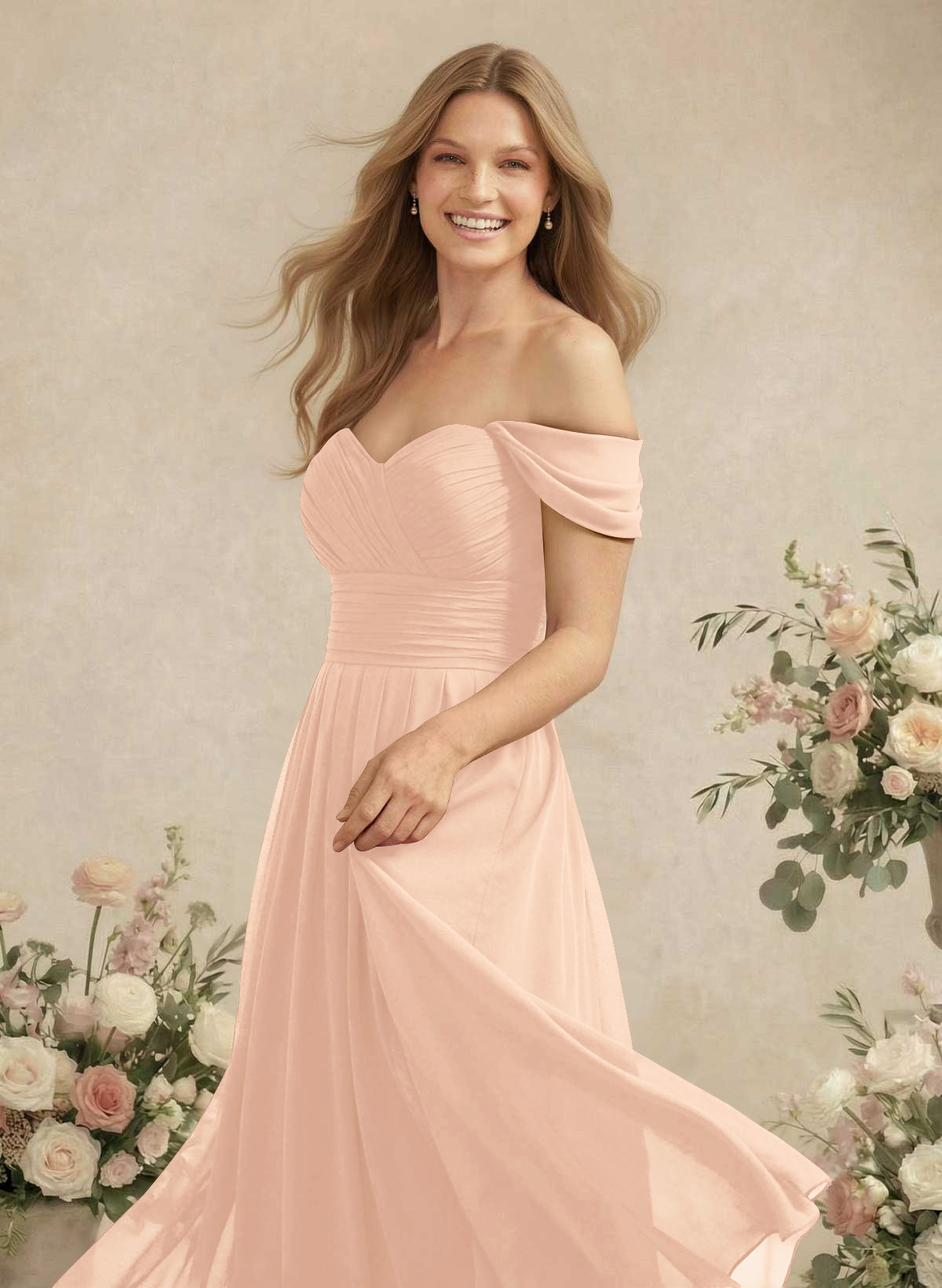 Off-The-Shoulder A-Line Chiffon Bridesmaid Dresses, product image 189