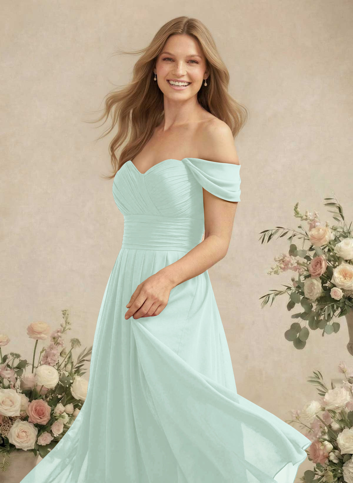 Off-The-Shoulder A-Line Chiffon Bridesmaid Dresses, product image 135
