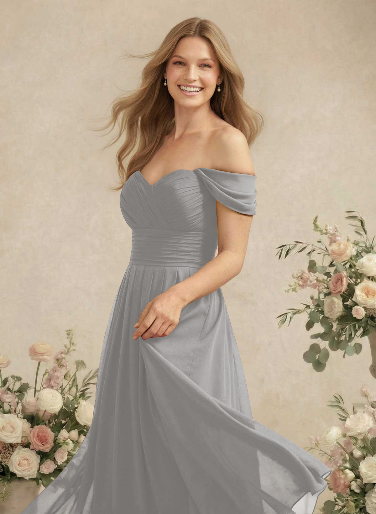 Off-The-Shoulder A-Line Chiffon Bridesmaid Dresses, product image 171