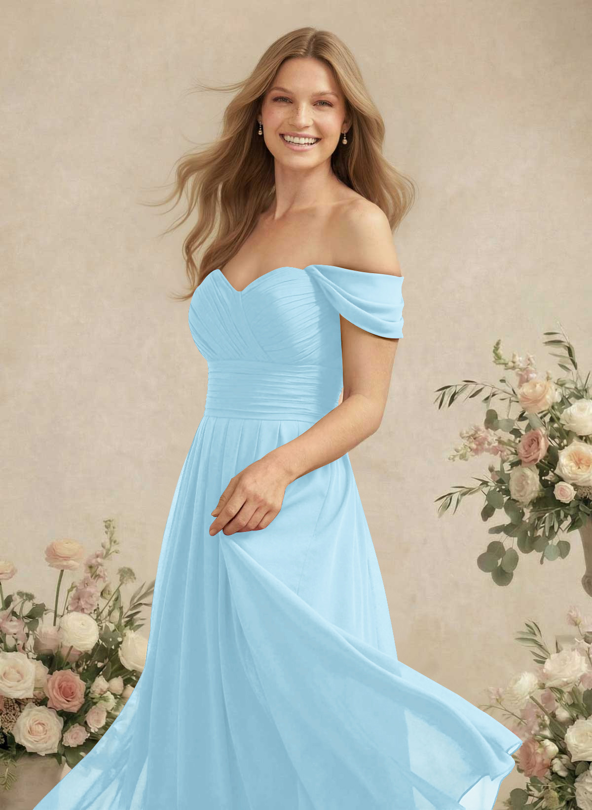 Off-The-Shoulder A-Line Chiffon Bridesmaid Dresses, product image 36