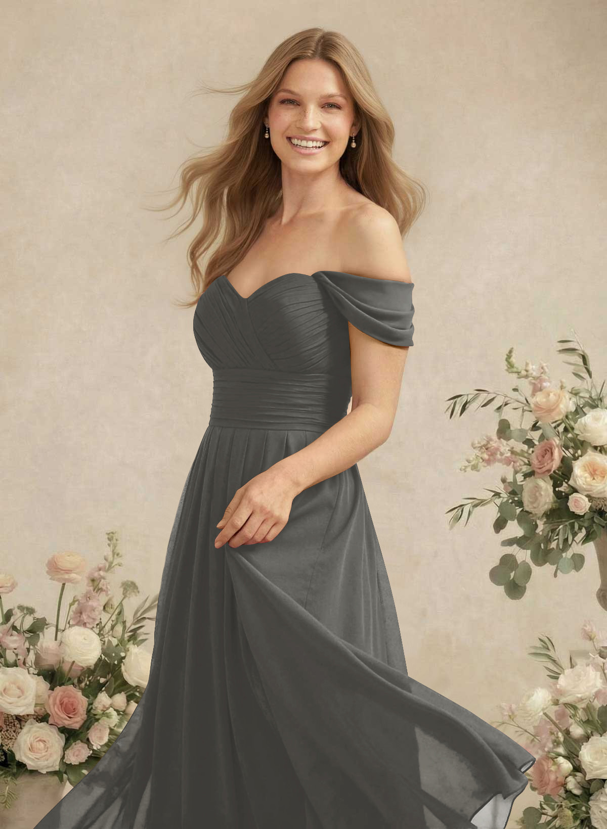 Off-The-Shoulder A-Line Chiffon Bridesmaid Dresses, product image 174