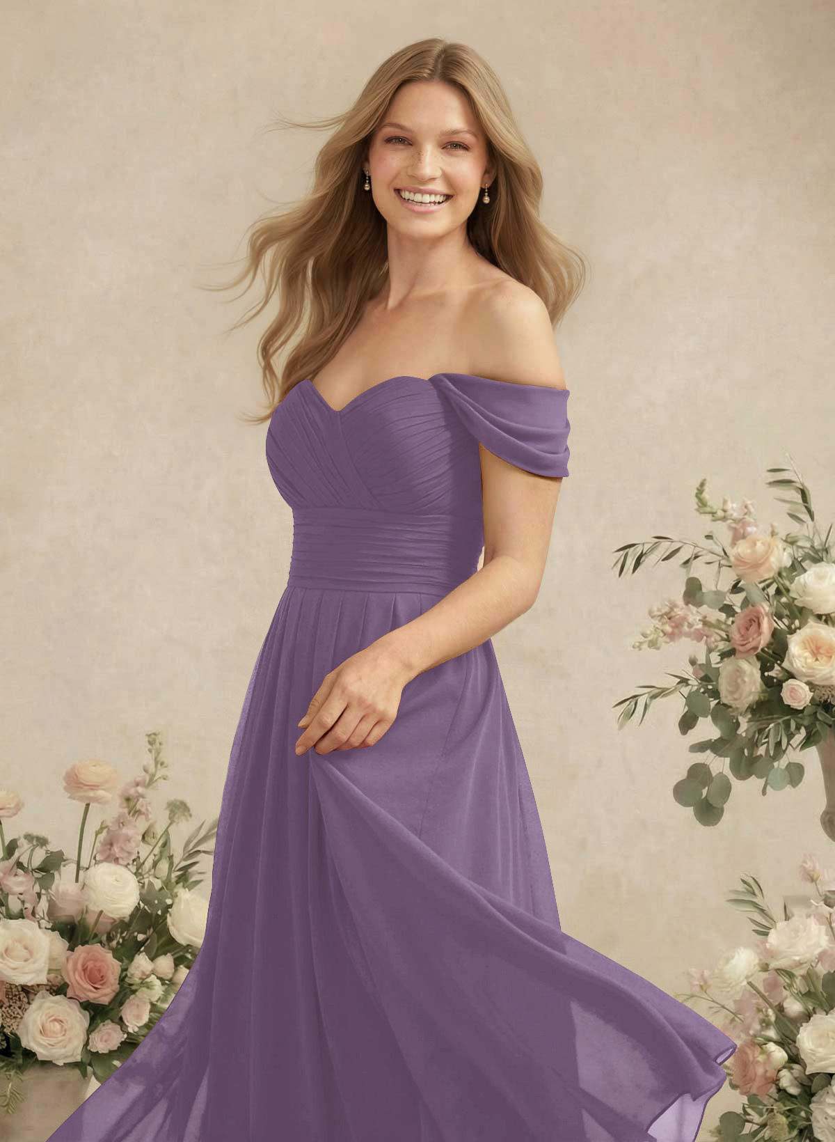 Off-The-Shoulder A-Line Chiffon Bridesmaid Dresses, product image 99