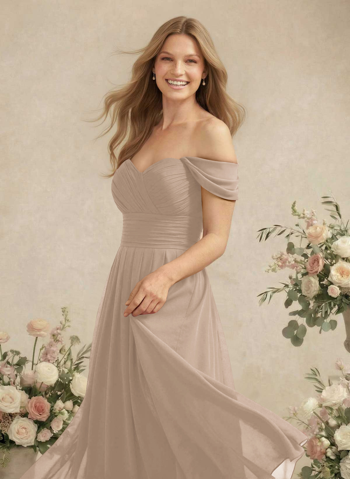Off-The-Shoulder A-Line Chiffon Bridesmaid Dresses, product image 147