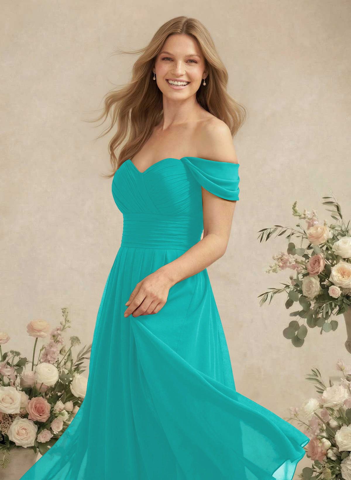 Off-The-Shoulder A-Line Chiffon Bridesmaid Dresses, product image 204