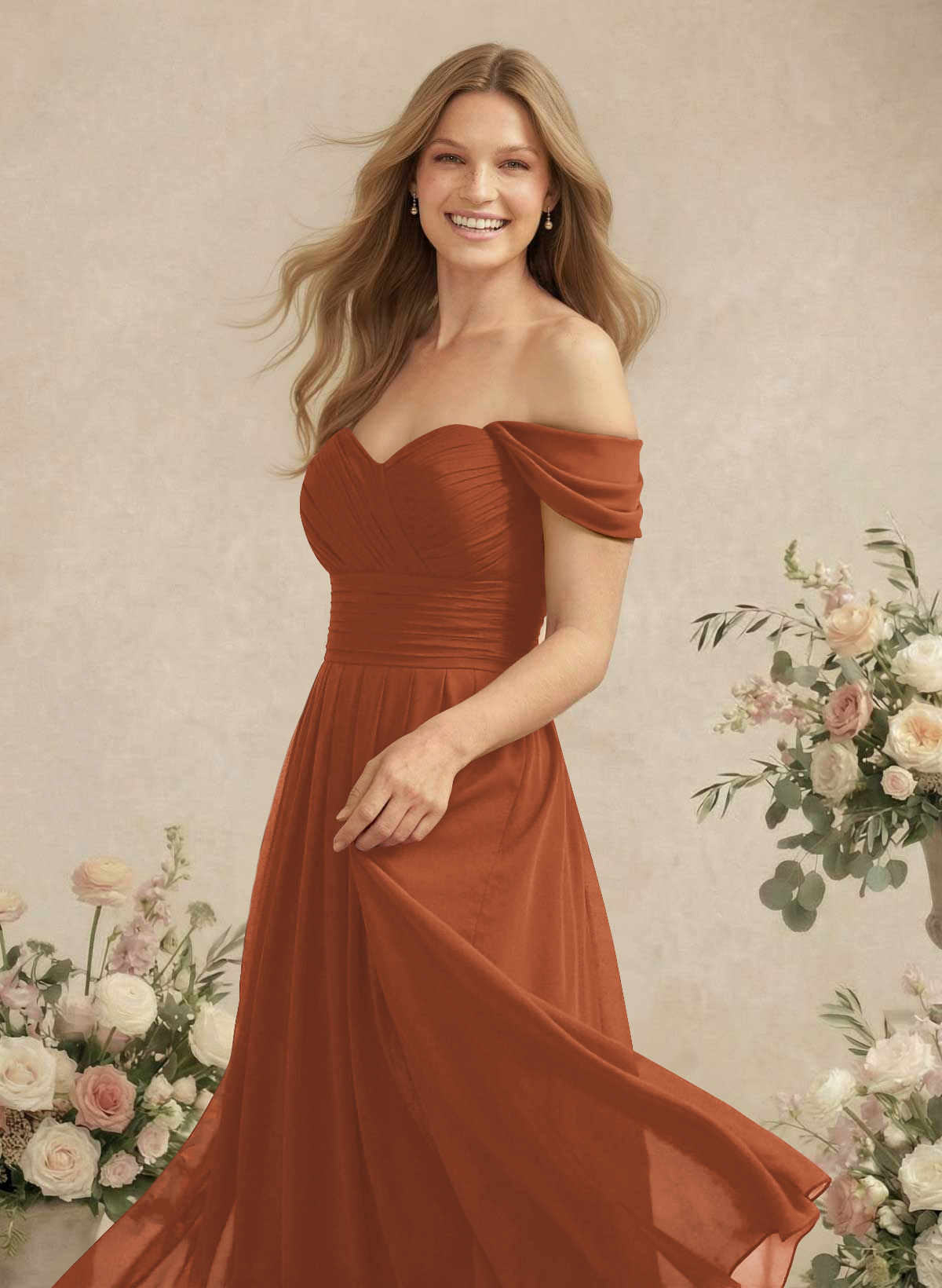Off-The-Shoulder A-Line Chiffon Bridesmaid Dresses, product image 201