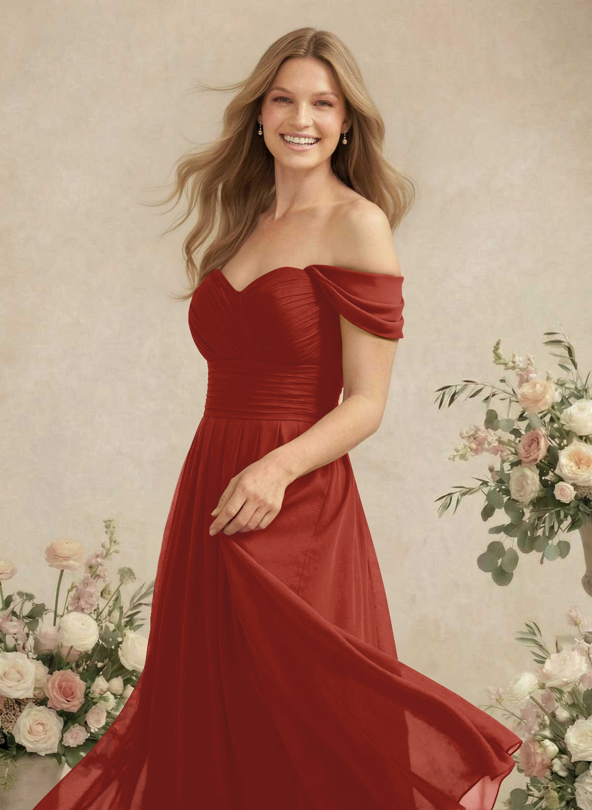 Off-The-Shoulder A-Line Chiffon Bridesmaid Dresses, product image 54