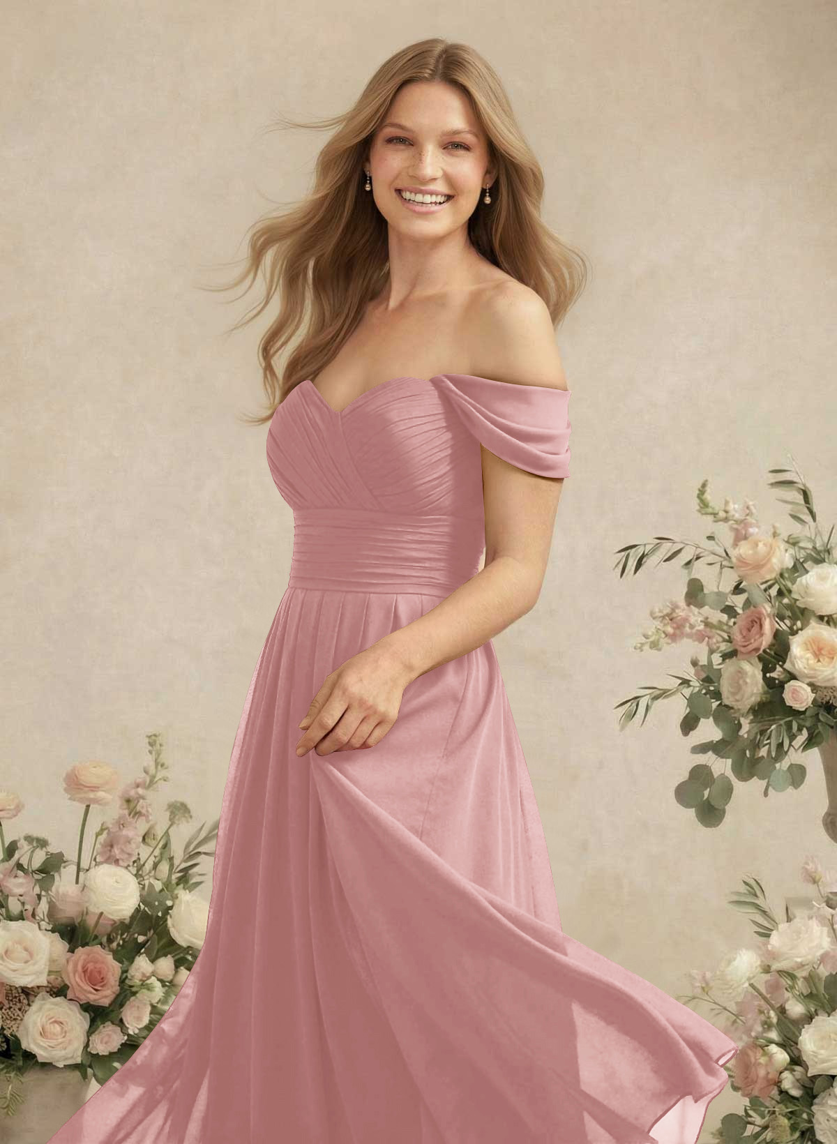 Off-The-Shoulder A-Line Chiffon Bridesmaid Dresses, product image 87