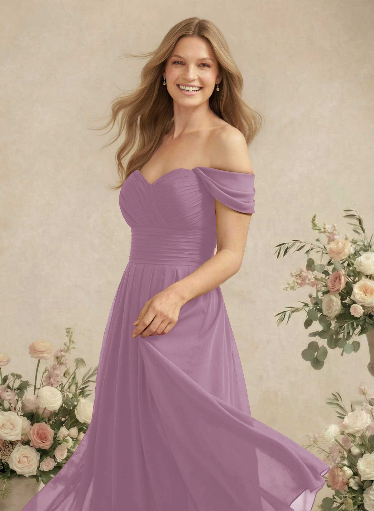 Off-The-Shoulder A-Line Chiffon Bridesmaid Dresses, product image 84