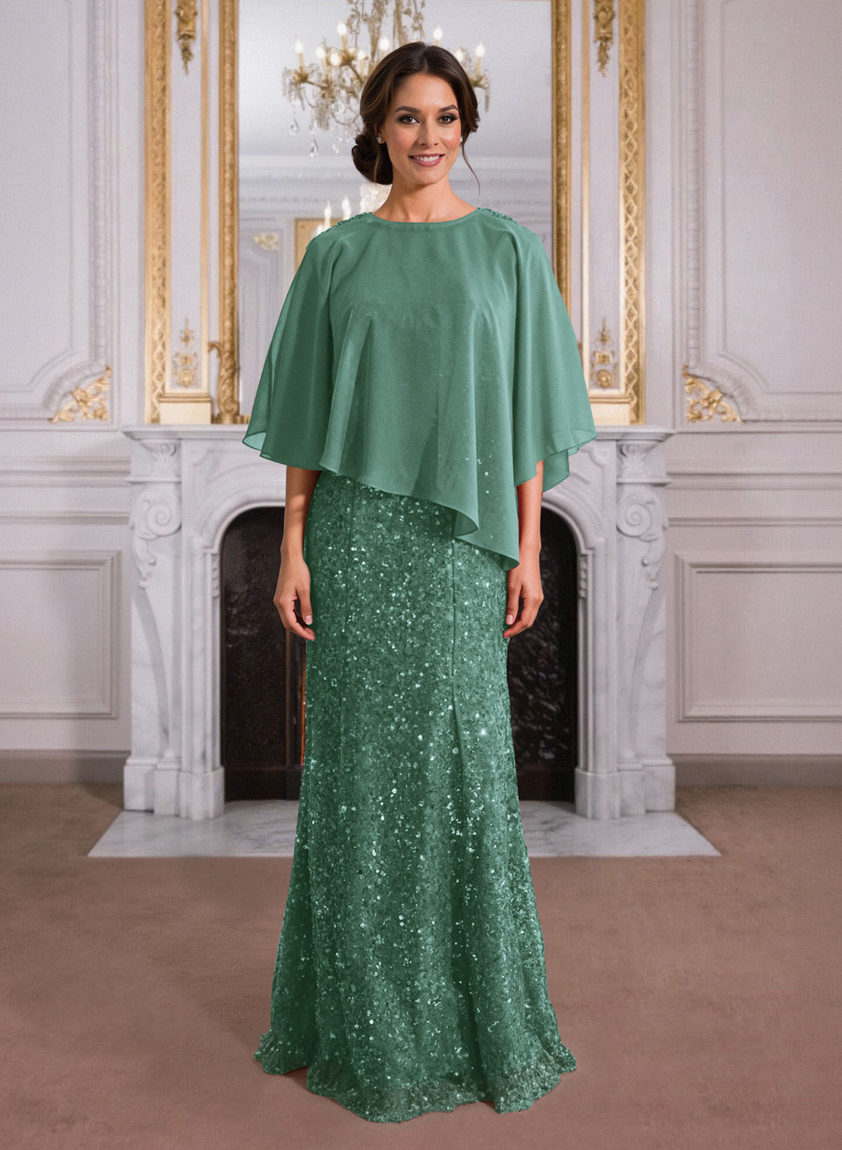 Elegant Floor-Length Chiffon/Sequined Mother Of The Bride Dresses With Beading
