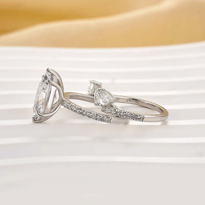 3CT Marquise Cut Moissanite Engagement Rings Sets In Sterling Silver