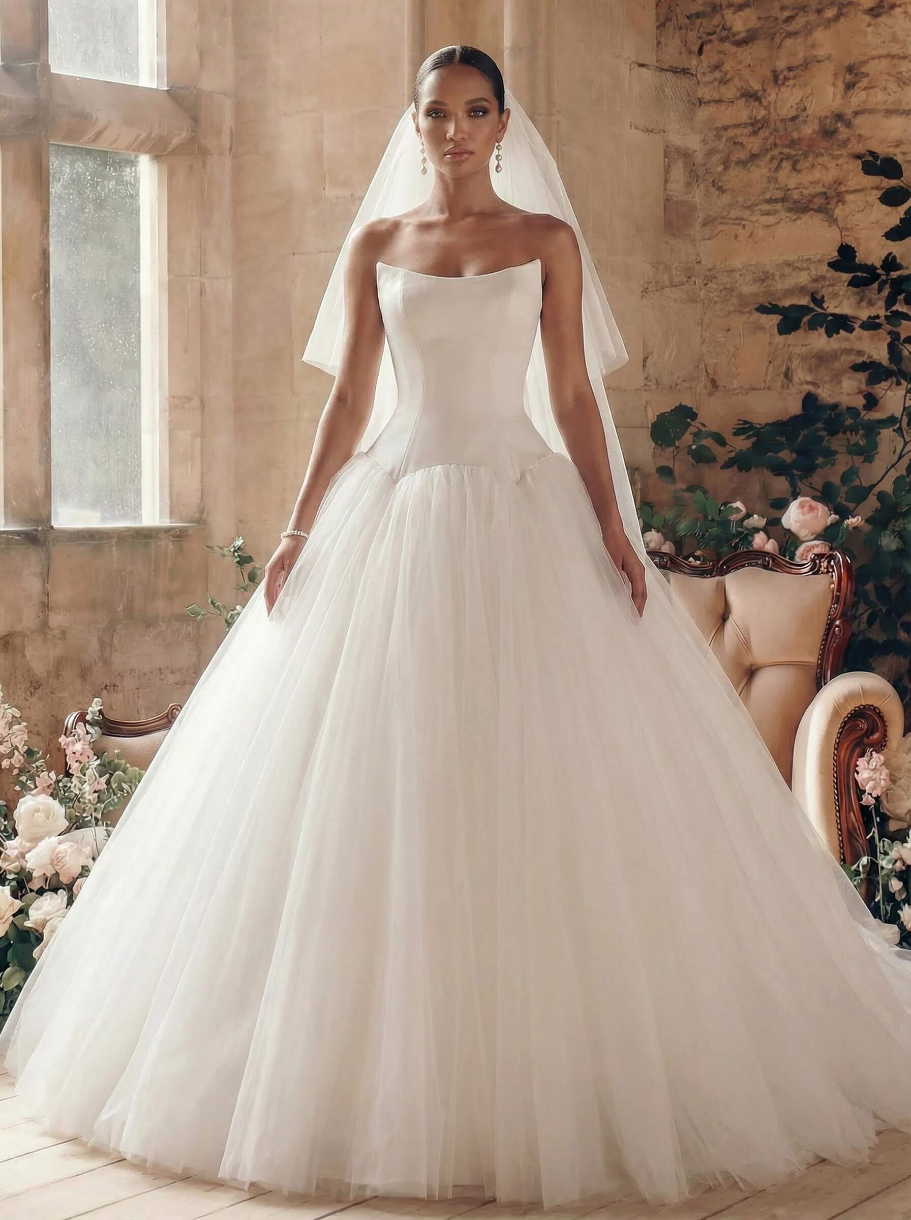 Strapless Ball-Gown Simple Vintage Wedding Dresses, image 1