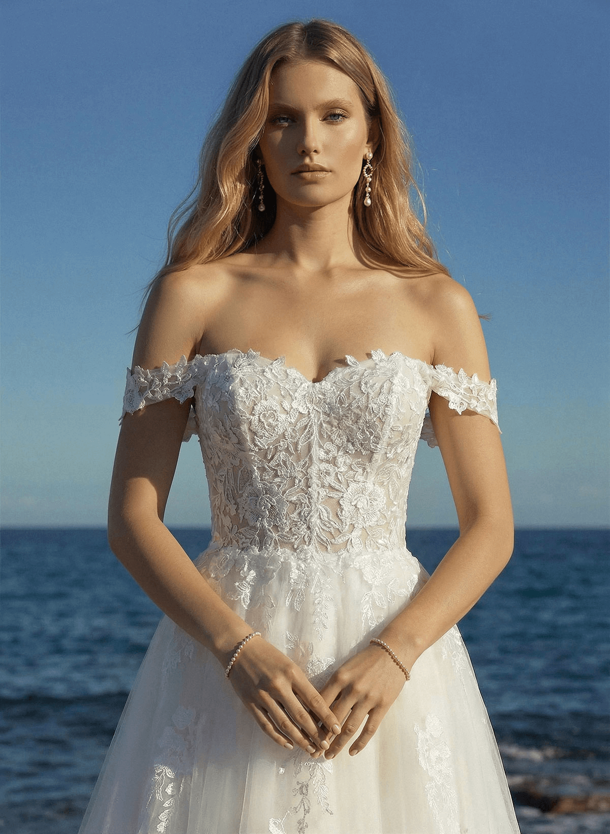 Plus Size A-Line Off-The-Shoulder Sweep Train Tulle Wedding Dresses With Lace, product image 3