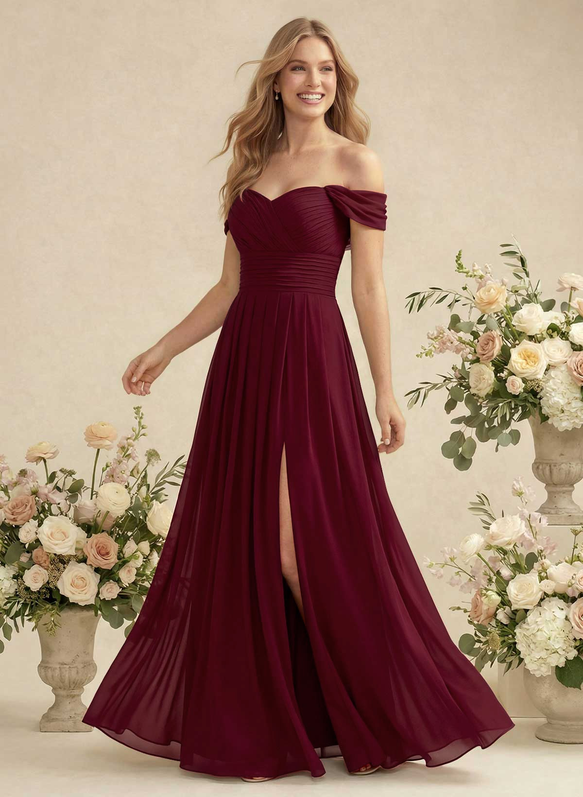 Off-The-Shoulder A-Line Chiffon Bridesmaid Dresses, product image 1