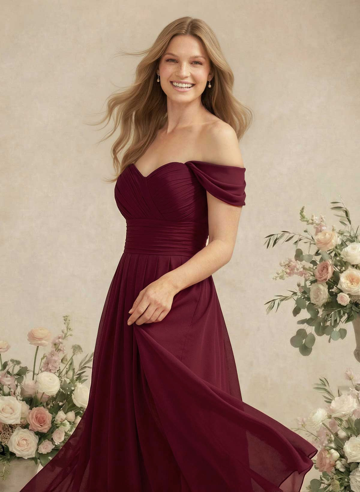 Off-The-Shoulder A-Line Chiffon Bridesmaid Dresses, product image 3