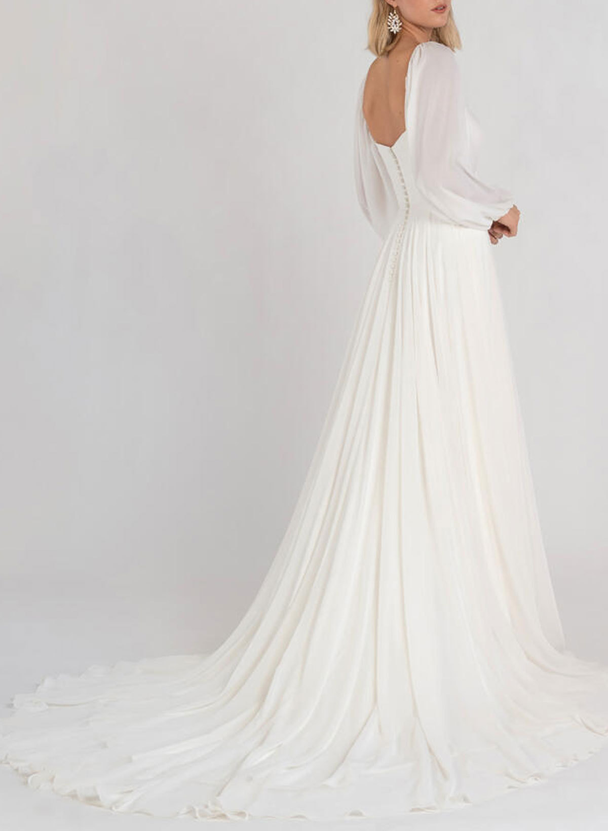 A-Line Square Neckline Long Sleeves Court Train Chiffon Wedding Dresses, image 2