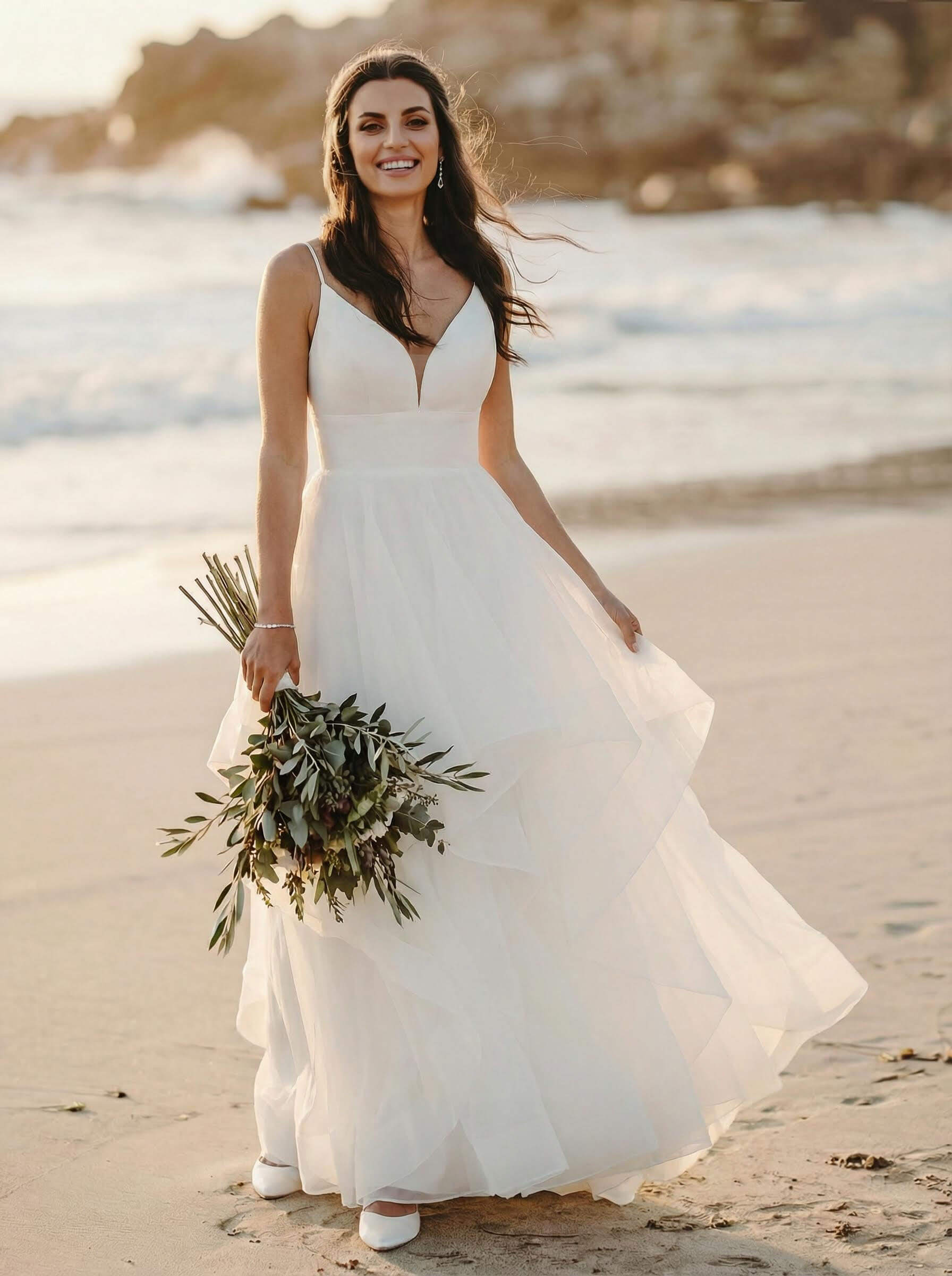 Classic Ball Gown Wedding Dresses With Tulle Cascading Ruffles, image 1
