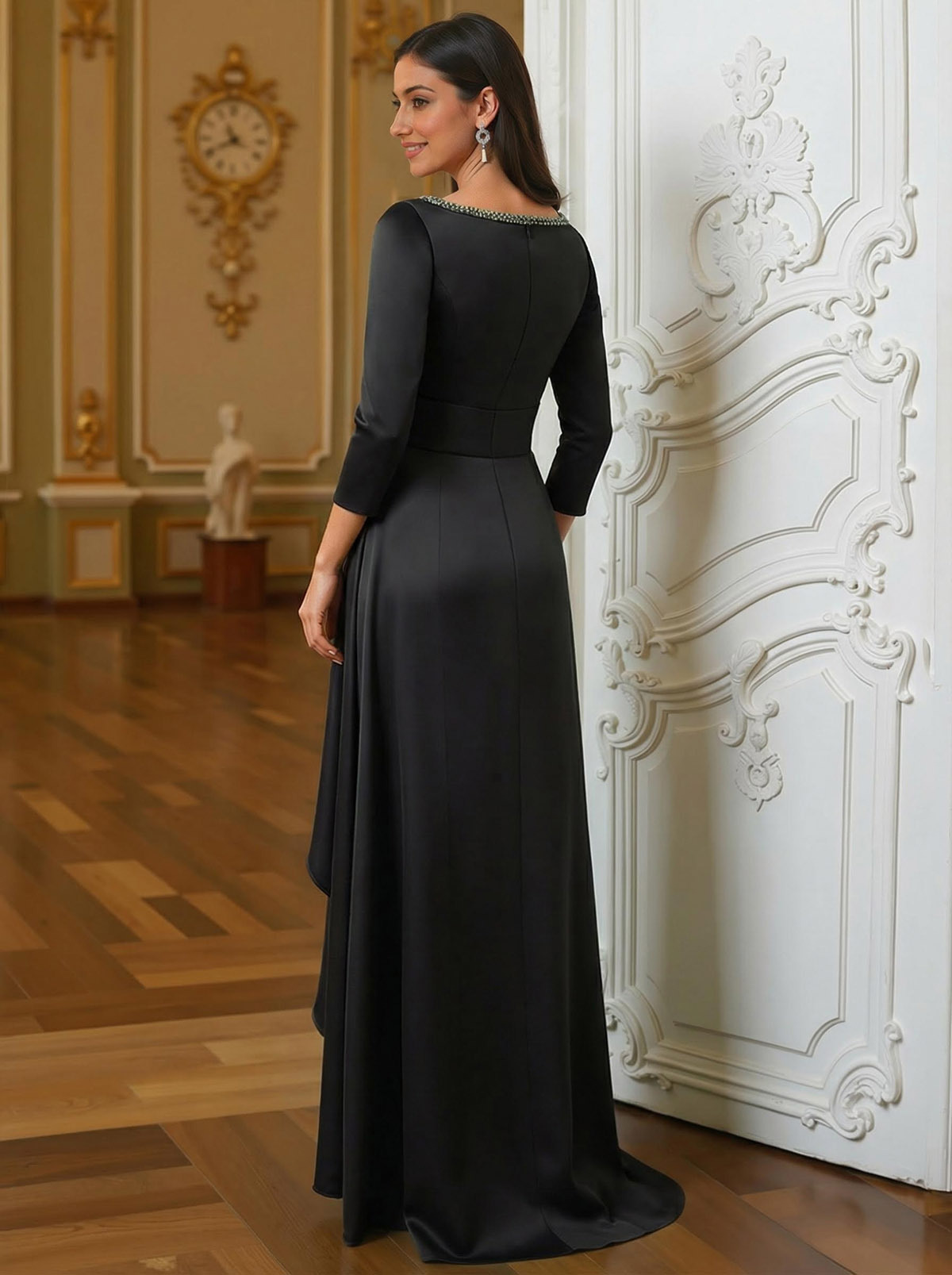 A-Line Scoop Neck 3/4 Sleeves Floor-Length Acetate Satin Mother Of The Bride Dresses