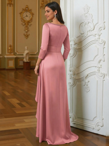 A-Line Scoop Neck 3/4 Sleeves Floor-Length Acetate Satin Mother Of The Bride Dresses