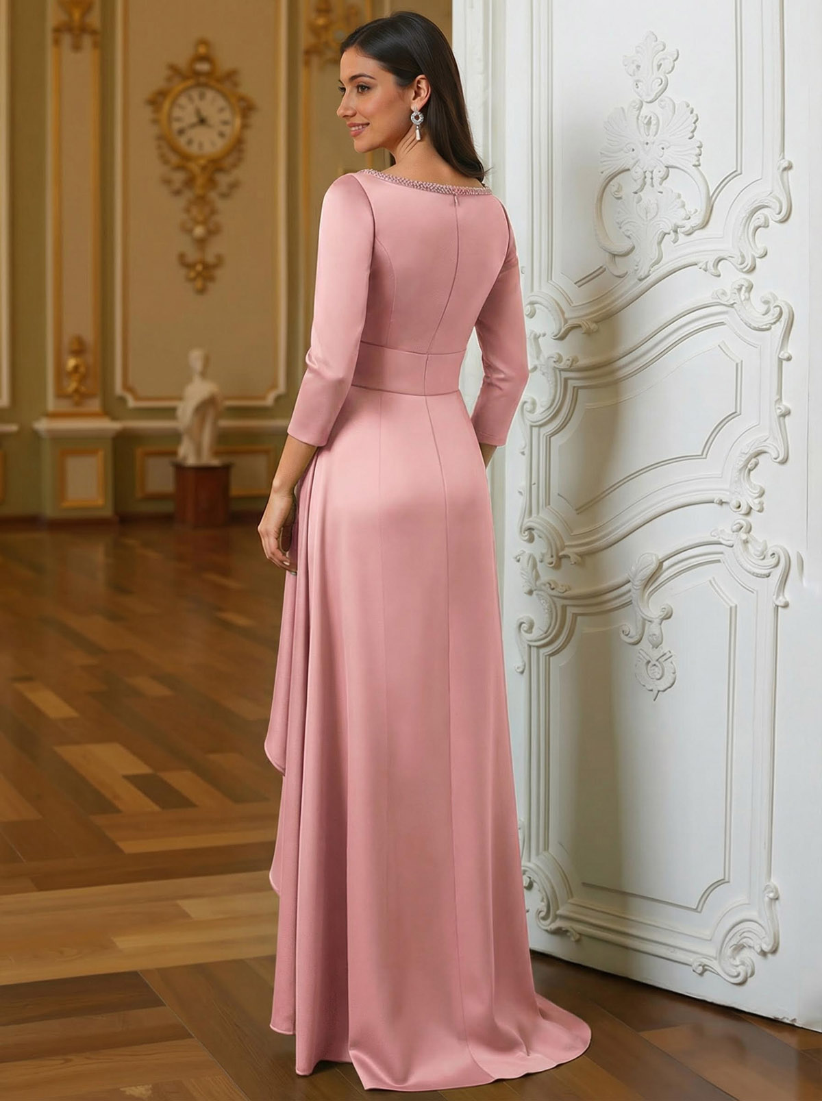 A-Line Scoop Neck 3/4 Sleeves Floor-Length Acetate Satin Mother Of The Bride Dresses