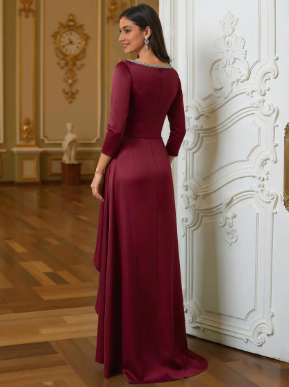 A-Line Scoop Neck 3/4 Sleeves Floor-Length Acetate Satin Mother Of The Bride Dresses