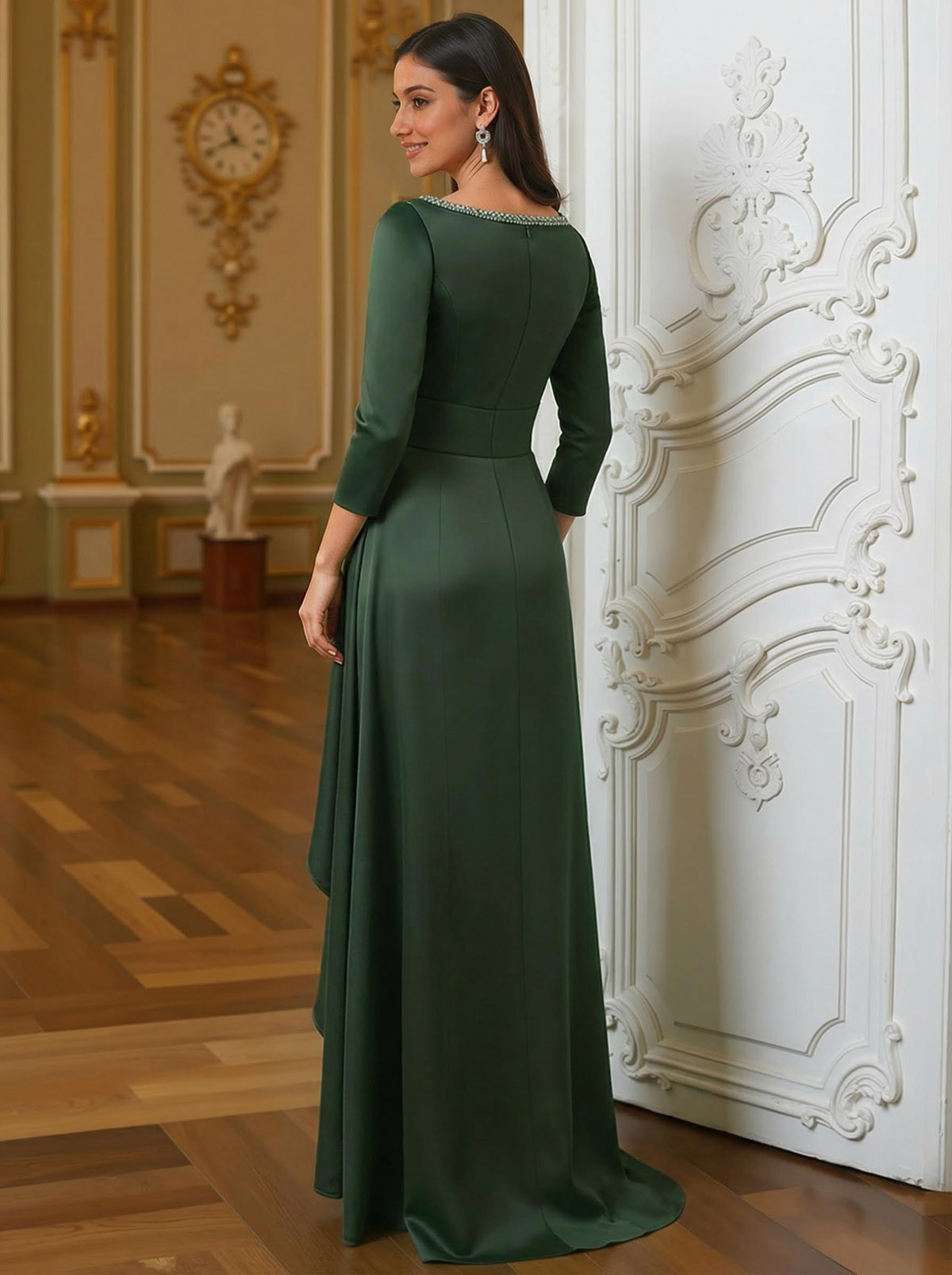 A-Line Scoop Neck 3/4 Sleeves Floor-Length Acetate Satin Mother Of The Bride Dresses