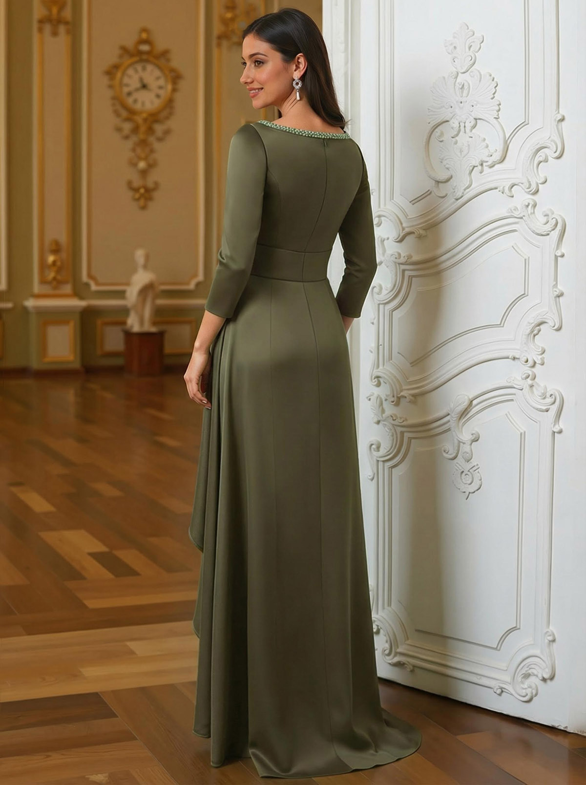 A-Line Scoop Neck 3/4 Sleeves Floor-Length Acetate Satin Mother Of The Bride Dresses