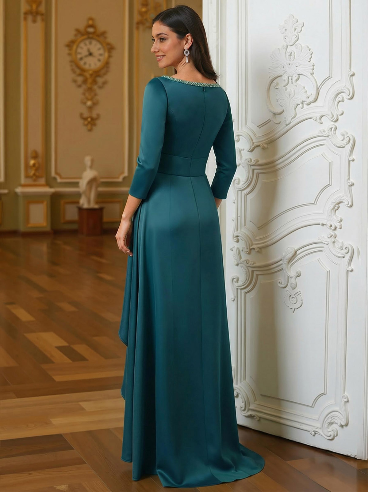 A-Line Scoop Neck 3/4 Sleeves Floor-Length Acetate Satin Mother Of The Bride Dresses